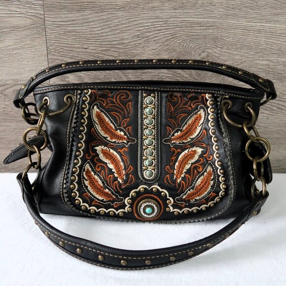 Montana West R Heavy Duty Hand Shoulder Bag Purse Bird Feather Detail 8 Pockets - Picture 16 of 16